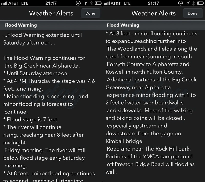Big Creek flood warnings for July 4th